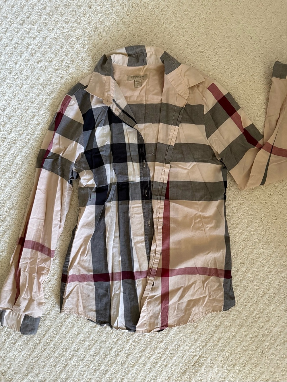 Burberry Plaid Button-Up Shirt with Gray & Black Stripes